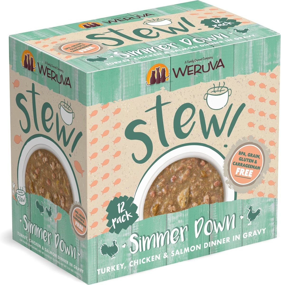 Weruva Classic Cat Simmer Down Turkey， Chicken and Salmon in Gravy Stew Cat Food Pouches