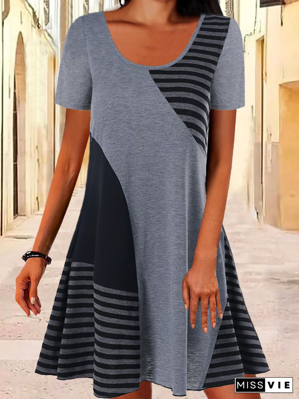 Striped Casual Short Sleeve Dresses