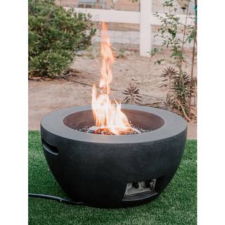 KANTE 25 in. W x 13.4 in. H Outdoor Round Concrete Metal Propane Gas Modern Smokeless Bowl Fire Pit Table in Charcoal RMFP-B01-60121