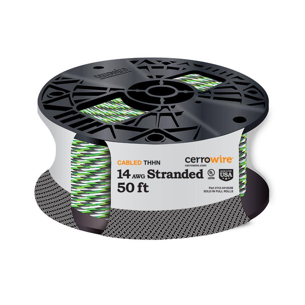 Cerrowire 50 ft. 143 Black White Green Stranded Copper THHN Wire 112-341253B