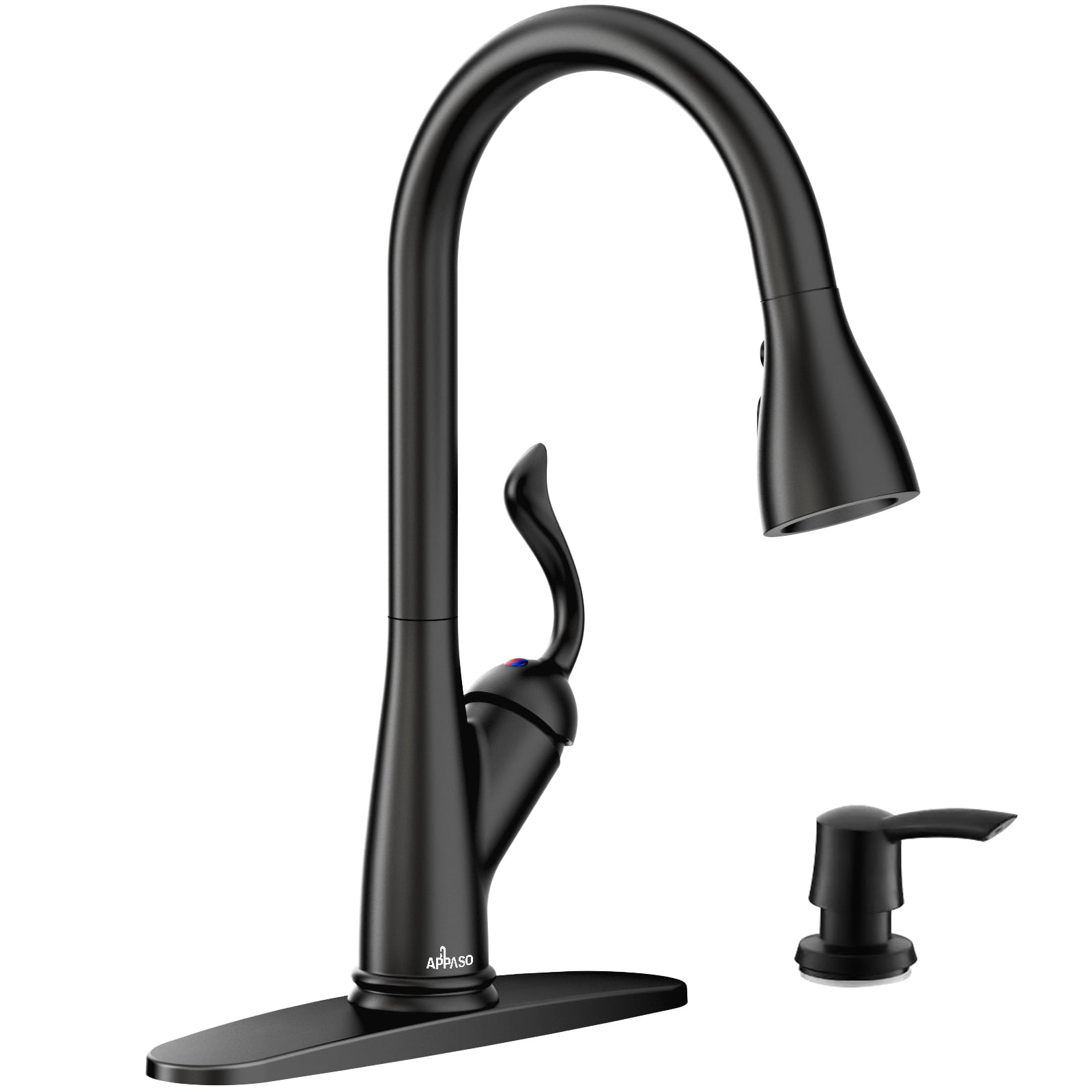 APPASO Commercial Pull Down Kitchen Faucet with Soap Dispenser Matte Black 149MB