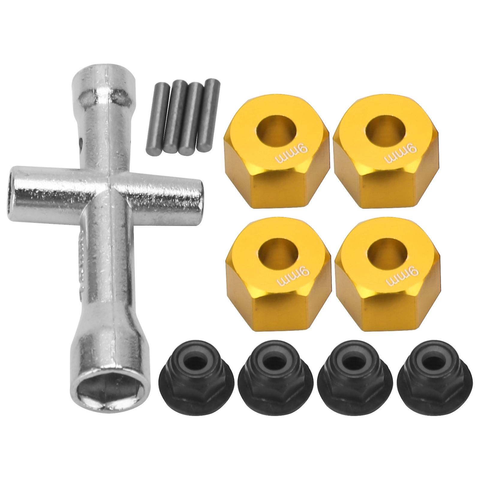 12mm Wheel Hex Hub Adapter 9mm Thick M4 Flange Lock Nuts Cross Wrench Set For 1/10 Rc Cargold