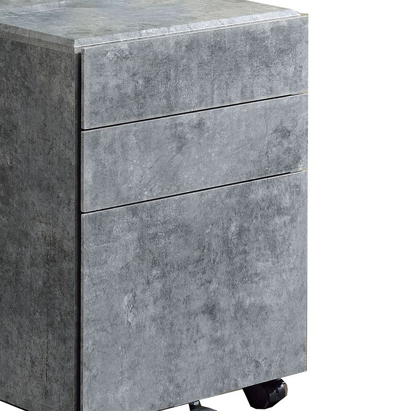 Contemporary Style File Cabinet with 3 Storage Drawers and Casters， Gray