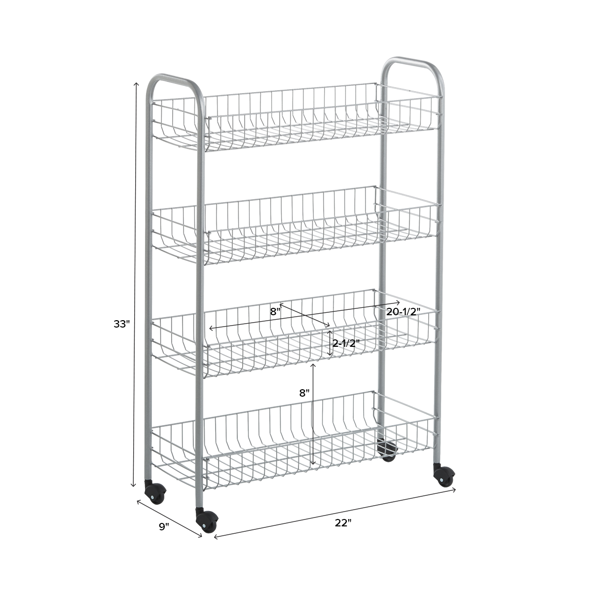 Silver 4Tier Slim Rolling Cart