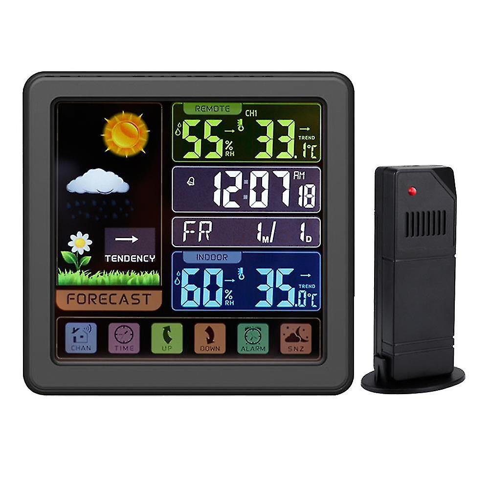 Alarm Clock With Weather Station For Bedrooms， Indoor Outdoor Thermometer Wireless， Temperature Humidity Monitor