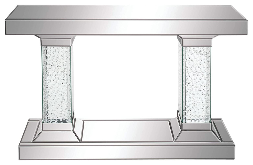 Contemporary Console Table  Mirrored MDF With Pitted Glass Pillars  Silver/Clear   Contemporary   Console Tables   by Decorn  Houzz