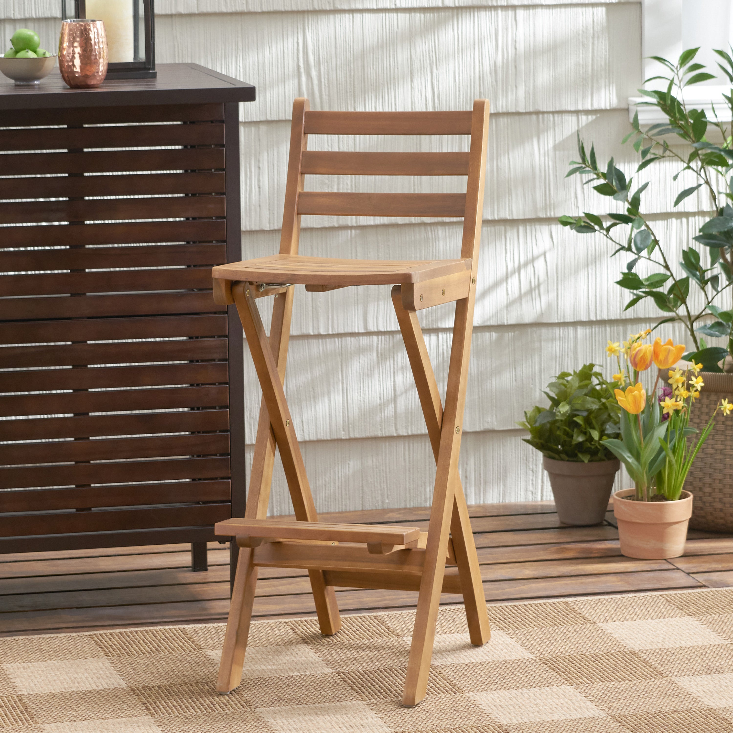 Atlantic Outdoor 30-Inch Foldable Acacia Wood Bar Stool