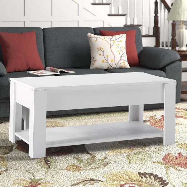 39.4 in. Rectangle Wood Lift Top Extendable Coffee Table with Storage