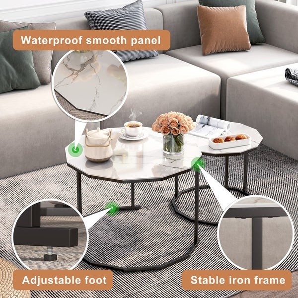 Marble Coffee Table End table 12-gon Shape with Metal Legs