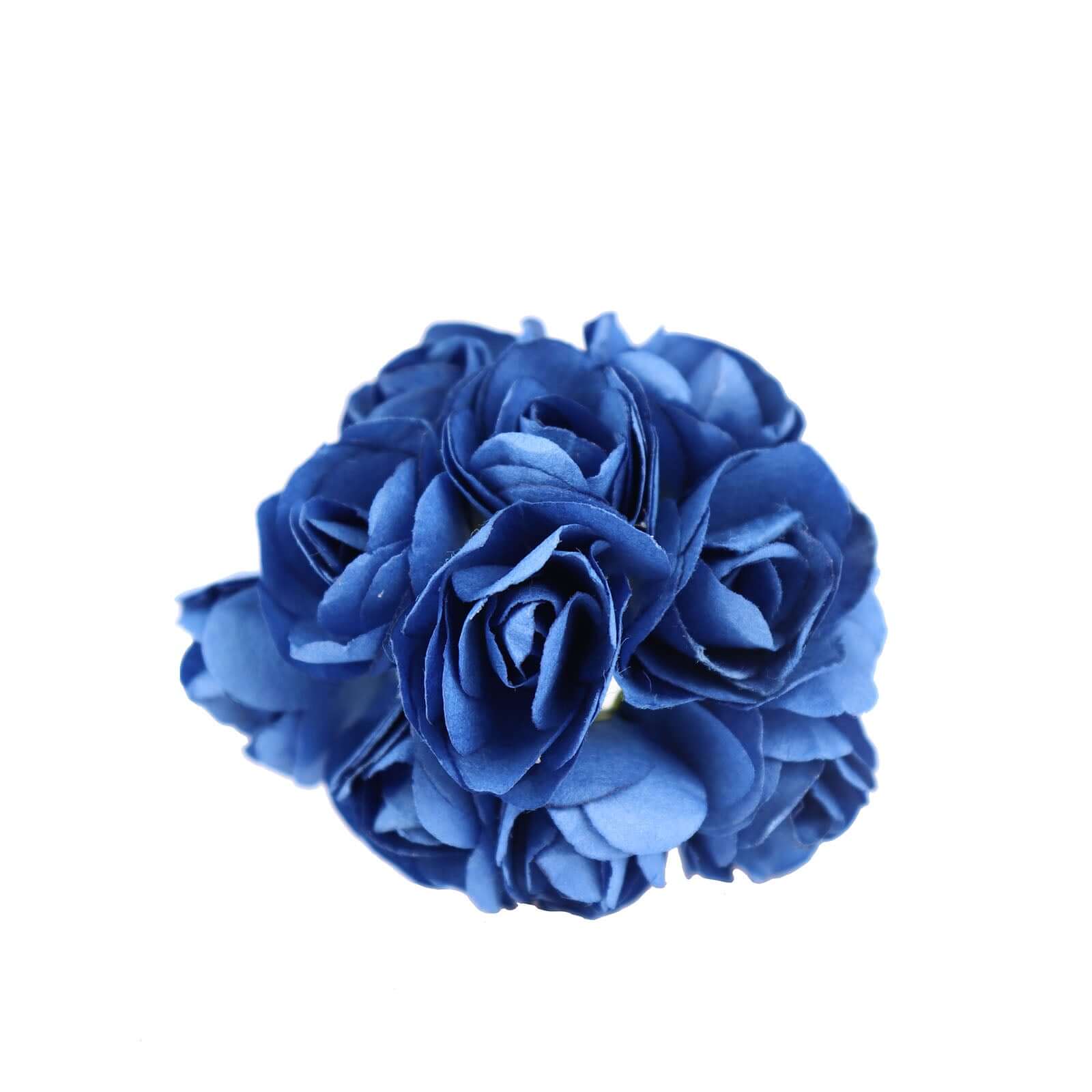 144 Pack Navy Blue Paper Mini Craft Roses, DIY Craft Flowers With Wired Stem