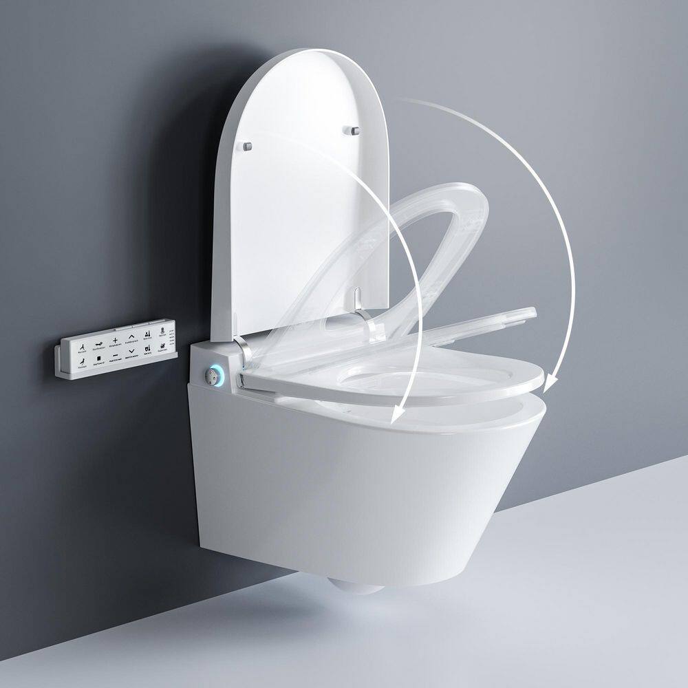 HOROW Wall Hung Elongated Smart Toilet Bidet in White with Auto Open Auto Close Heated Seat and Remote No Tank No Bracket G10