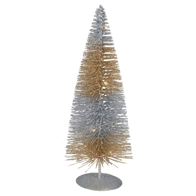 Led Lighted B o Silver And Gold Sisal Mini Christmas Tree Warm White Lights