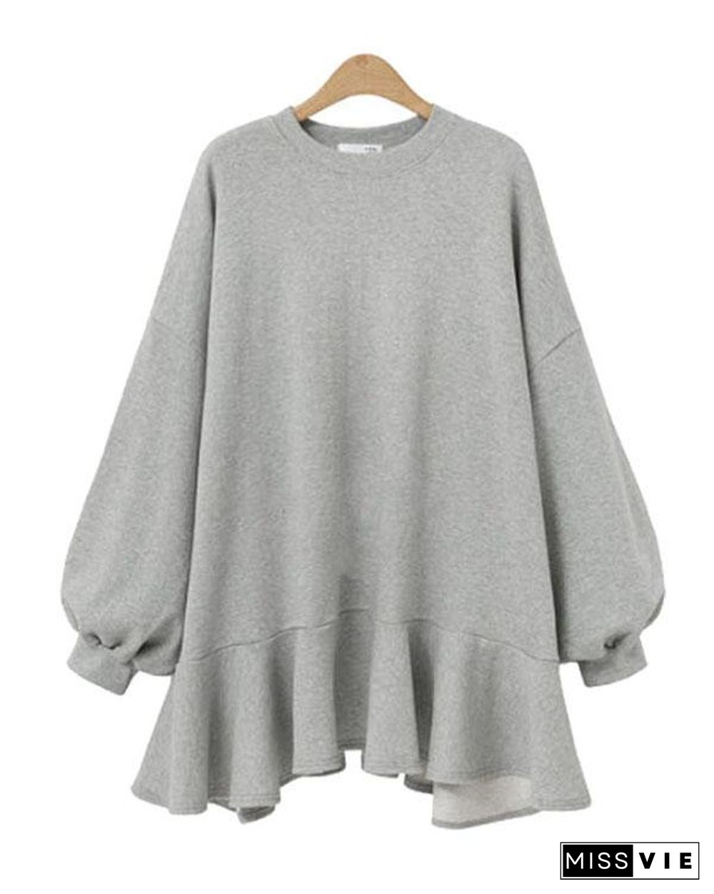 Round Neck Irregular Ruffle Sweatshirt Mini Dress