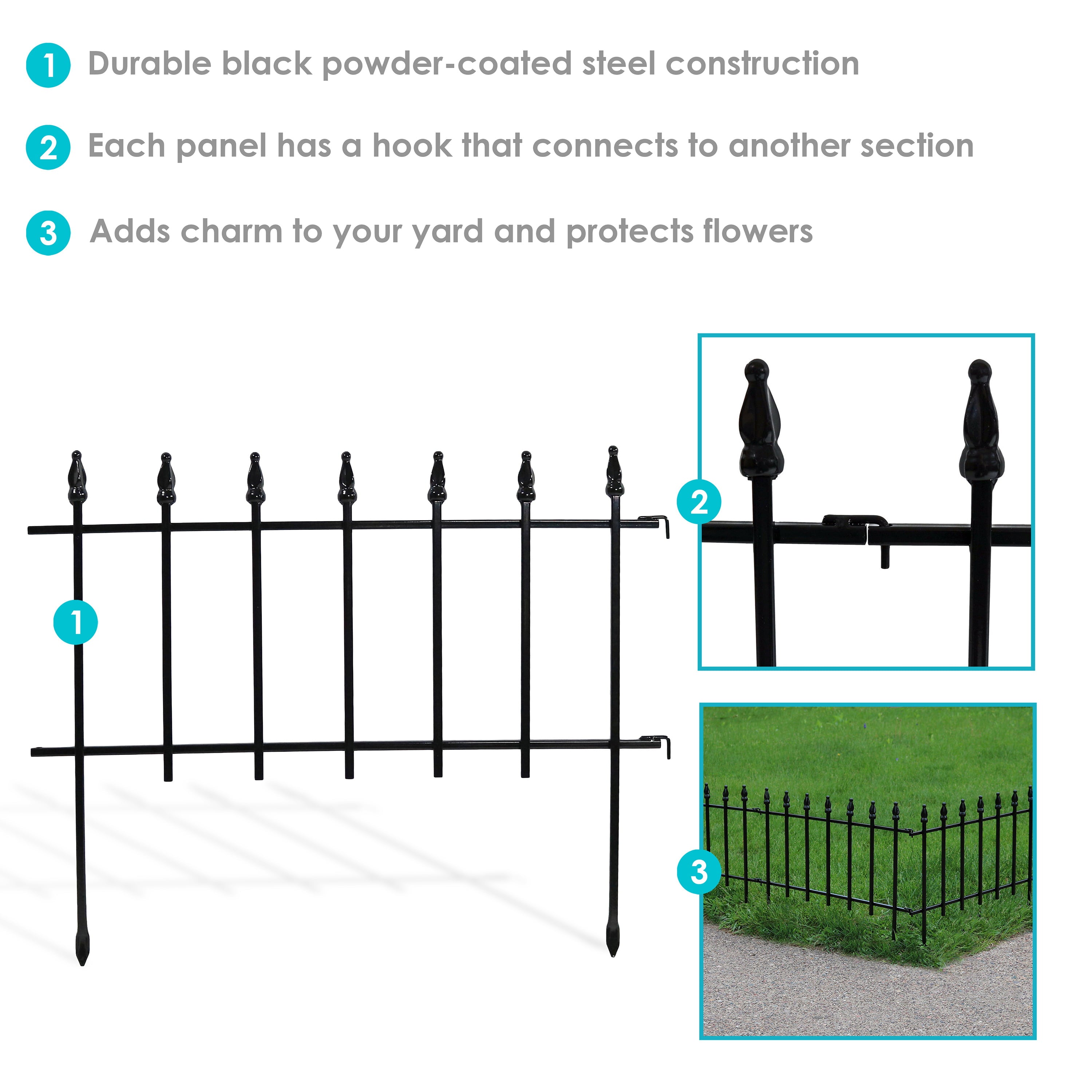 Sunnydaze Outdoor Lawn and Garden Metal Roman Style Decorative Border Fence Panel Set - 36' - Black - 20pk