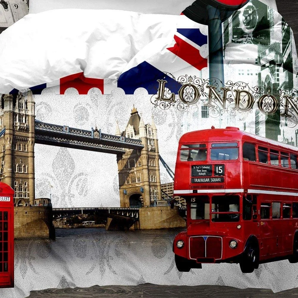 Duvet Cover Set Soft London Themed Comforter Cover Set 3 Pieces