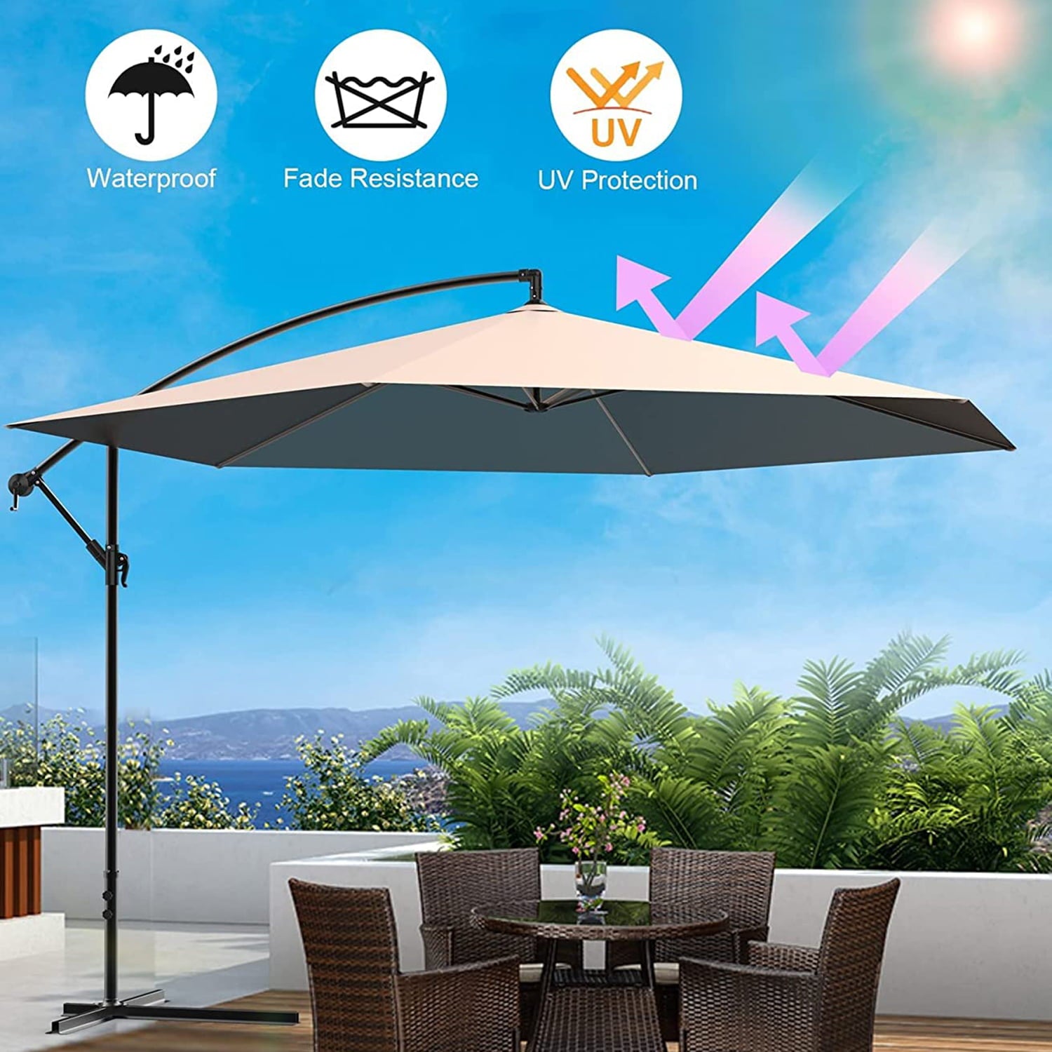 Yangming 12ft Offset Hanging Patio Umbrella，Champagne