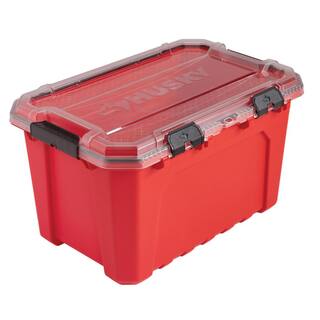 Husky 20-Gal. Professional Duty Waterproof Storage Container with Hinged Lid in Red 246842