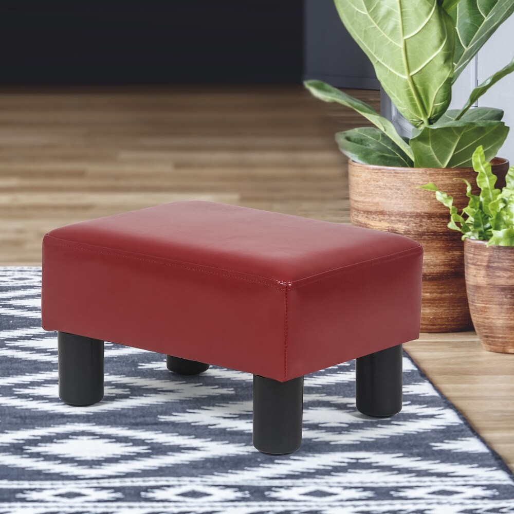 Adeco Small Rectangular Ottoman Modern PU Leather Footrest Stool Chair