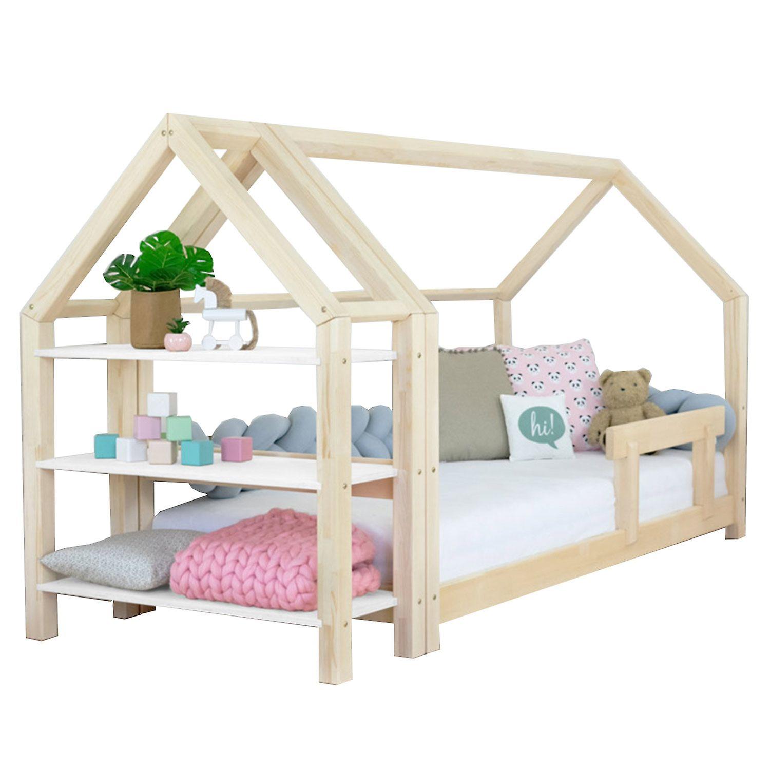 House bed with shelf 90 x 160 natural and white