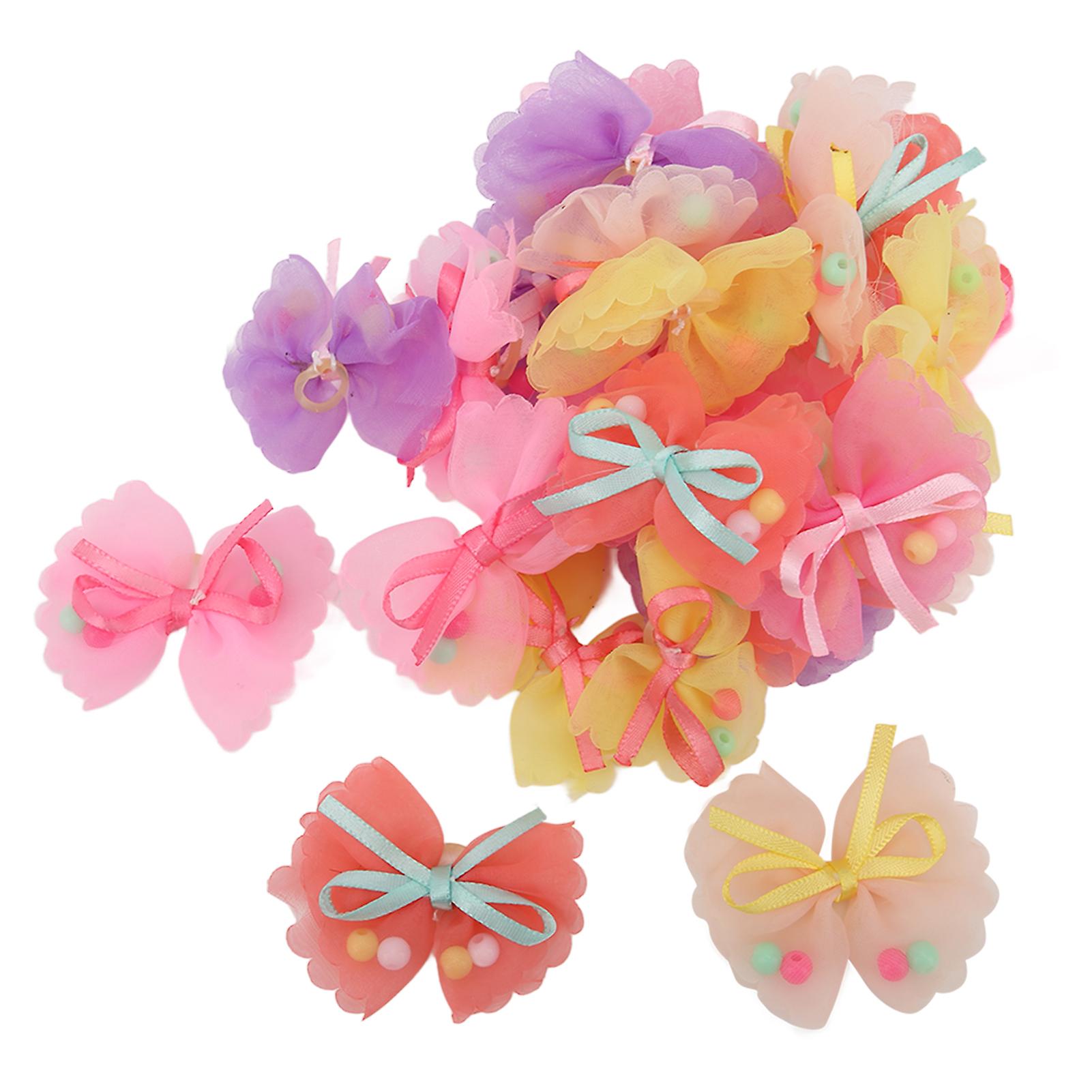 24pcs Pet Bow Hair Clips Small Bead Style Pet Bowknot Hairpins With Rubber Bands For Dogs Cats Rabbits