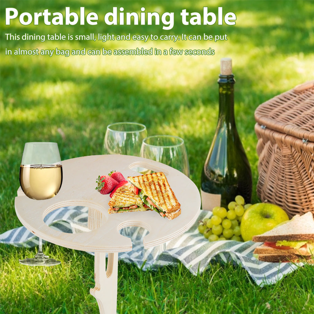 Miuline Portable Wine Table Outdoor， Wine Table Wooden Portable Beach Table Picnic Table Modern Wine Glass Rack Round Desktop Foldable Bamboo Snack Table