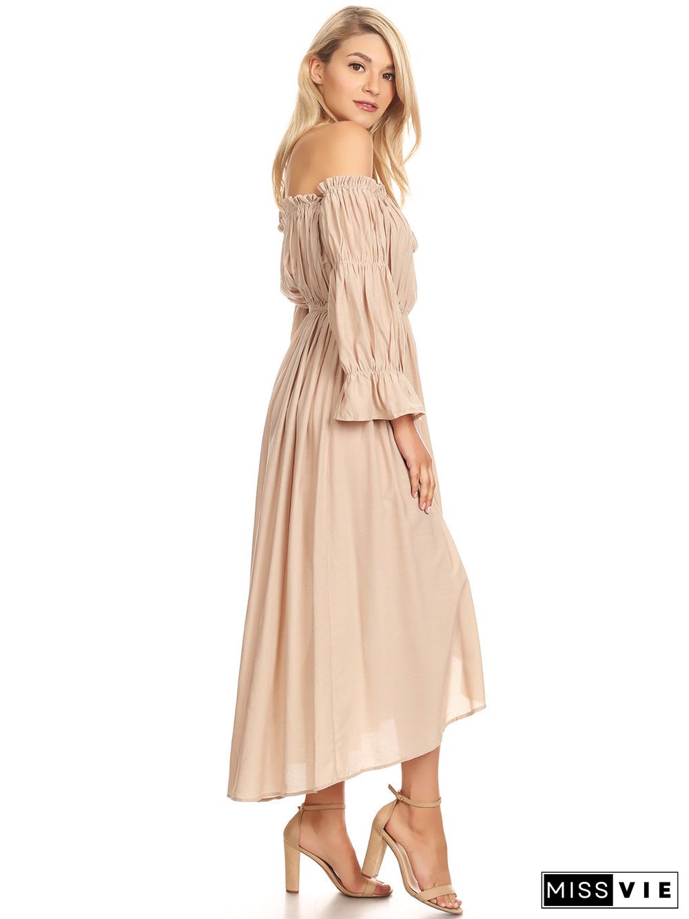 Casual Boho Long Sleeve Off Shoulder Renaissance Dress