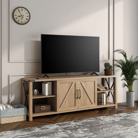 68 TV Stand Wood Metal TV Console Industrial Ente...