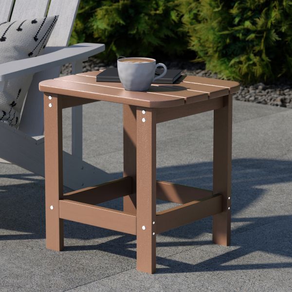 Charlestown All-Weather Poly Resin Wood Commercial Grade Adirondack Side Table in Natural Cedar