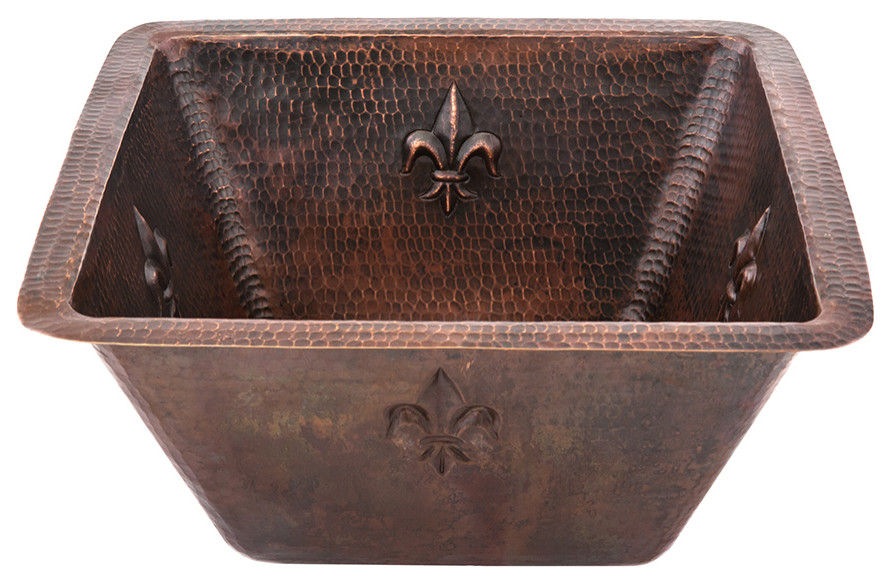 15 quotSquare Fleur De Lis Copper Bar/Prep Sink  2 quotDrain Opening   Mediterranean   Bar Sinks   by Premier Copper Products  Houzz