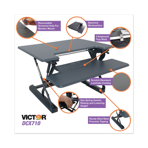 Victor High Rise Height Adjustable Standing Desk with Keyboard Tray， 31