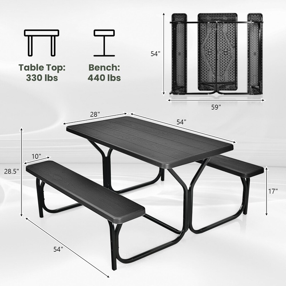 Outdoor Picnic Table Bench Set with Metal Base