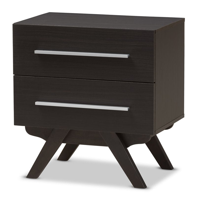 Home Square Mid Century 2 Drawer Wood Nightstand Set in Dark Brown (Set of 2)