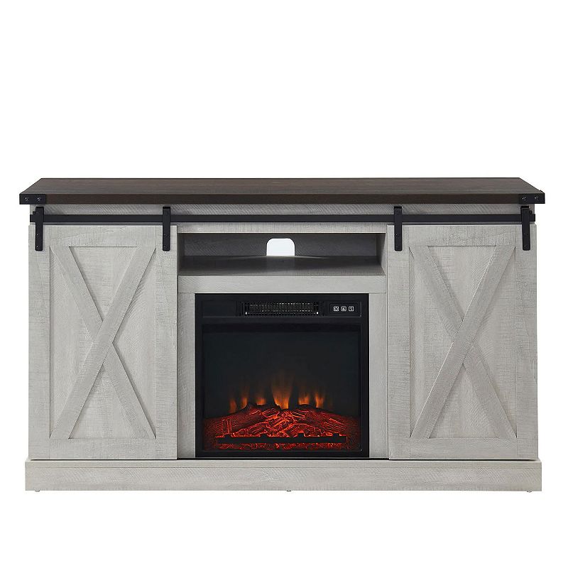 Edyo Living Electric Fireplace Tv Stand Table With Sliding Barn Door