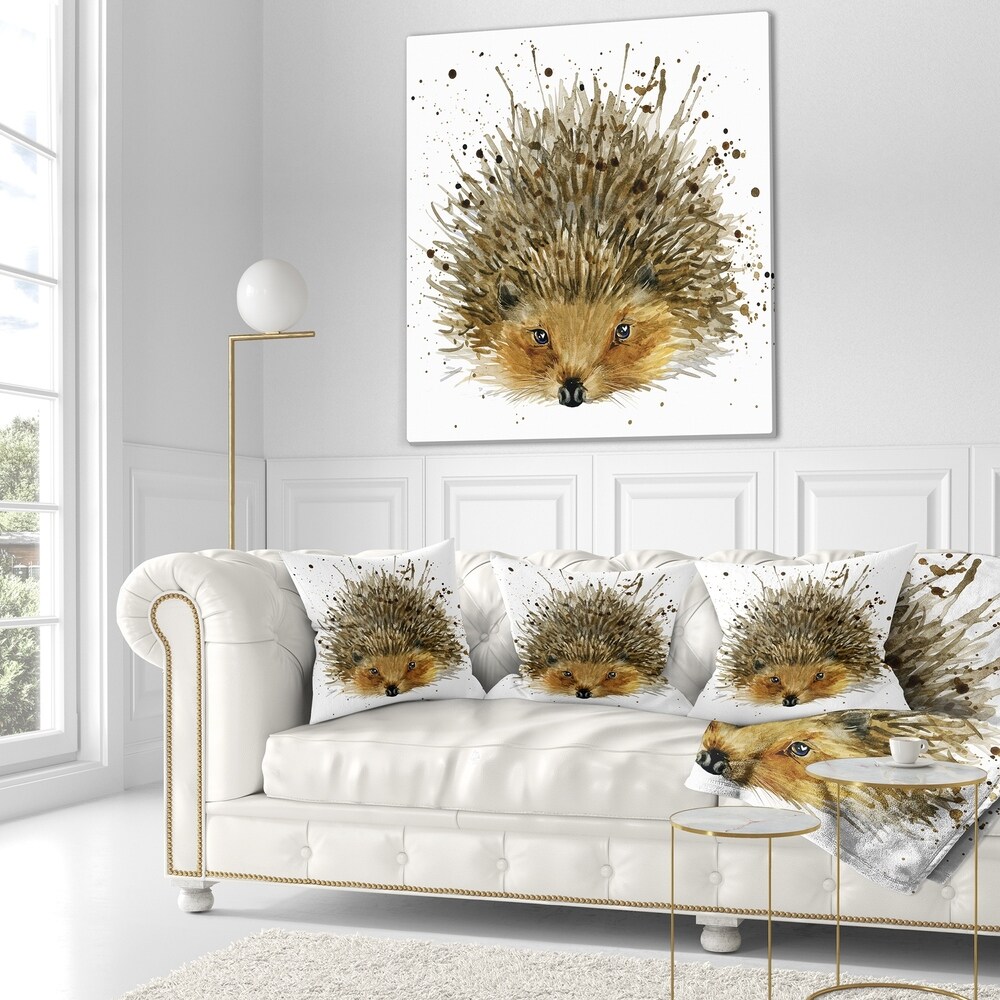 Designart 'Hedgehog Illustration Watercolor' Contemporary Animal Throw Pillow