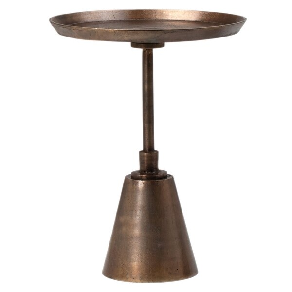 Blake Round Aluminum Oil Brass Finished Pedestal Base End Table