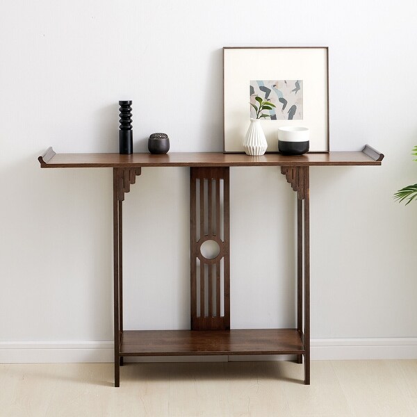 Bamboo Entryway Console Table with Lower Shelf