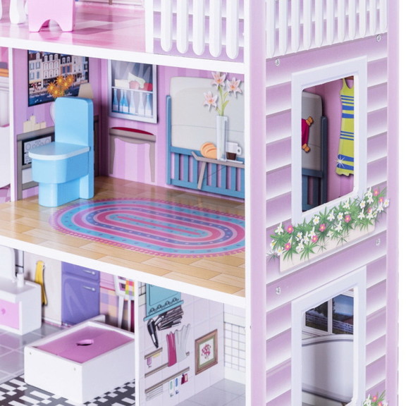 Costway 38925701 28 Inch Pink Dollhouse with Furni...