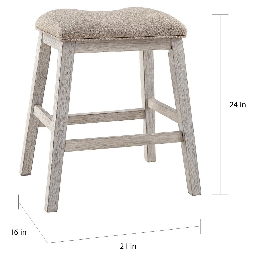 Signature Design by Ashley Mill Hill Grey and White Upholstered Counter Stool (Set of 2)   N/A