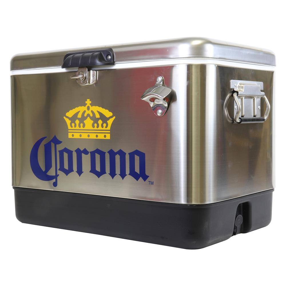 Koolatron Corona Ice Chest Beverage Cooler with Bottle Opener 51L (54 qt.) 85 Can Capacity Silver and Black CORIC-54