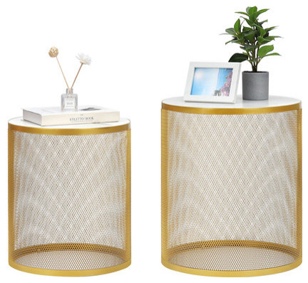 Golden white coffee tables metal  ampwood side table nightstand end table   Contemporary   Coffee Table Sets   by HIGHLIGHT USA LLC  Houzz