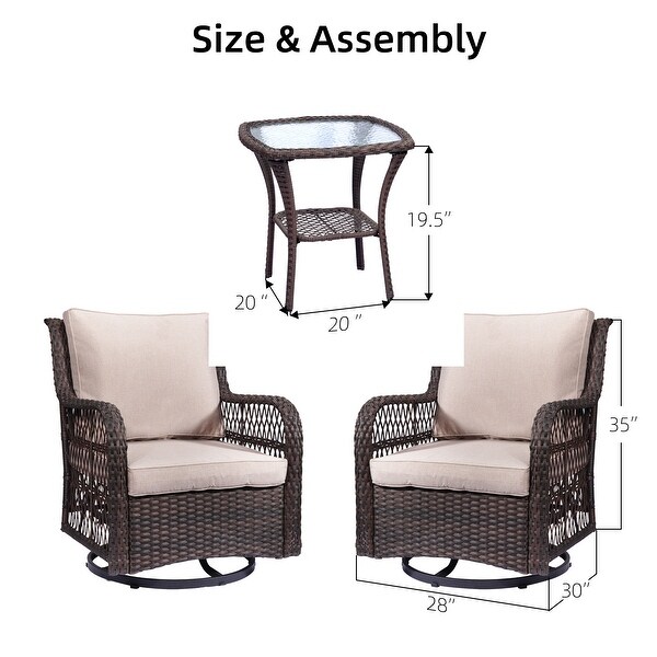 Outdoor Rotatable Wicker Glider Swivel Club Chairs with Cushions for Patio