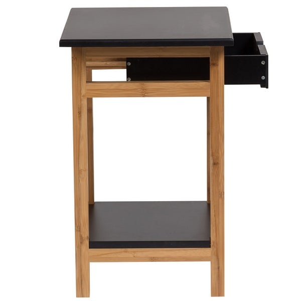 2 Tier Solid Bamboo Frame End Table with Drawer