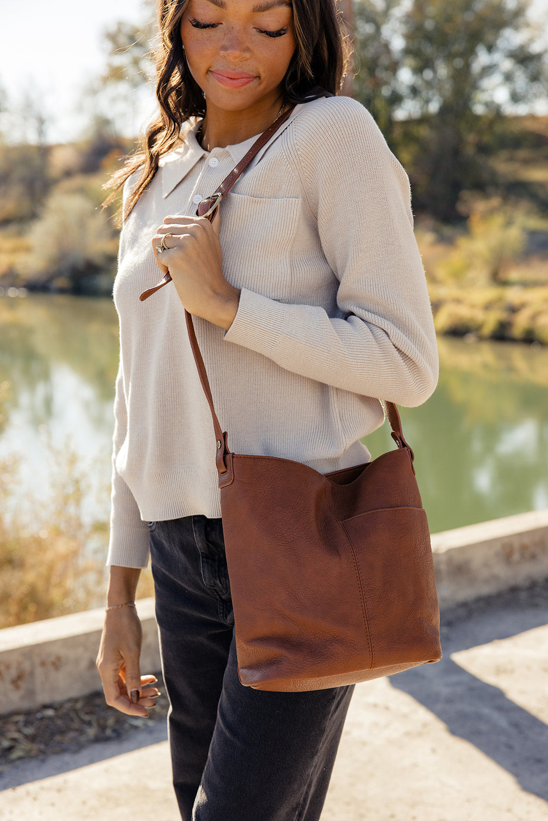 Bindi Front Slip Pocket Bucket Crossbody Bag