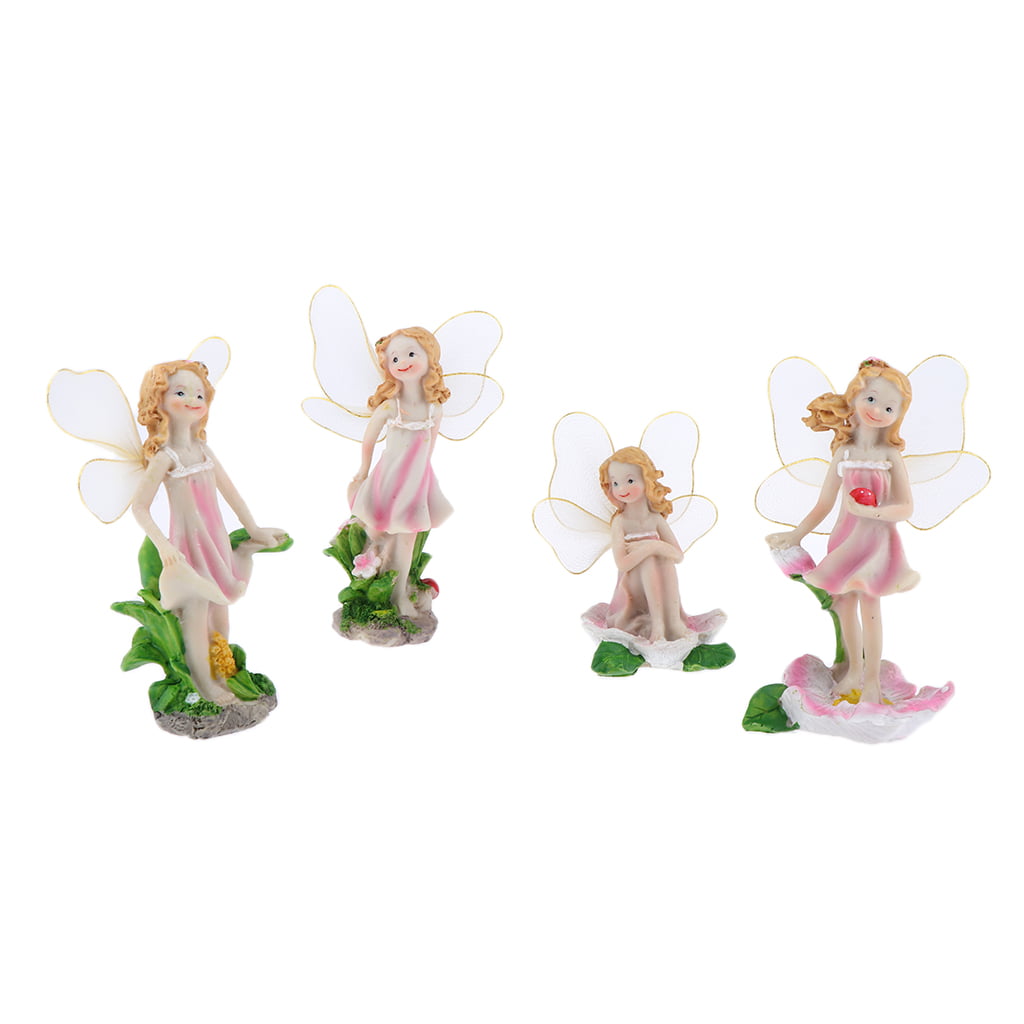 4 Pcs Flower Fairies Miniature Garden Ornaments ， Fairy Animals Dollhouse Plant Pot Figurine DIY Home Decoration Kids Toy Gift