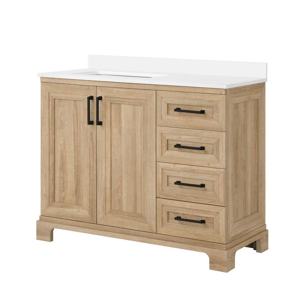 Glacier Bay Sinita 42 in. W x 19 in. D 34.50 in. H Bath Vanity in Natural Oak with White Cultured Marble Top Sinita 42NO