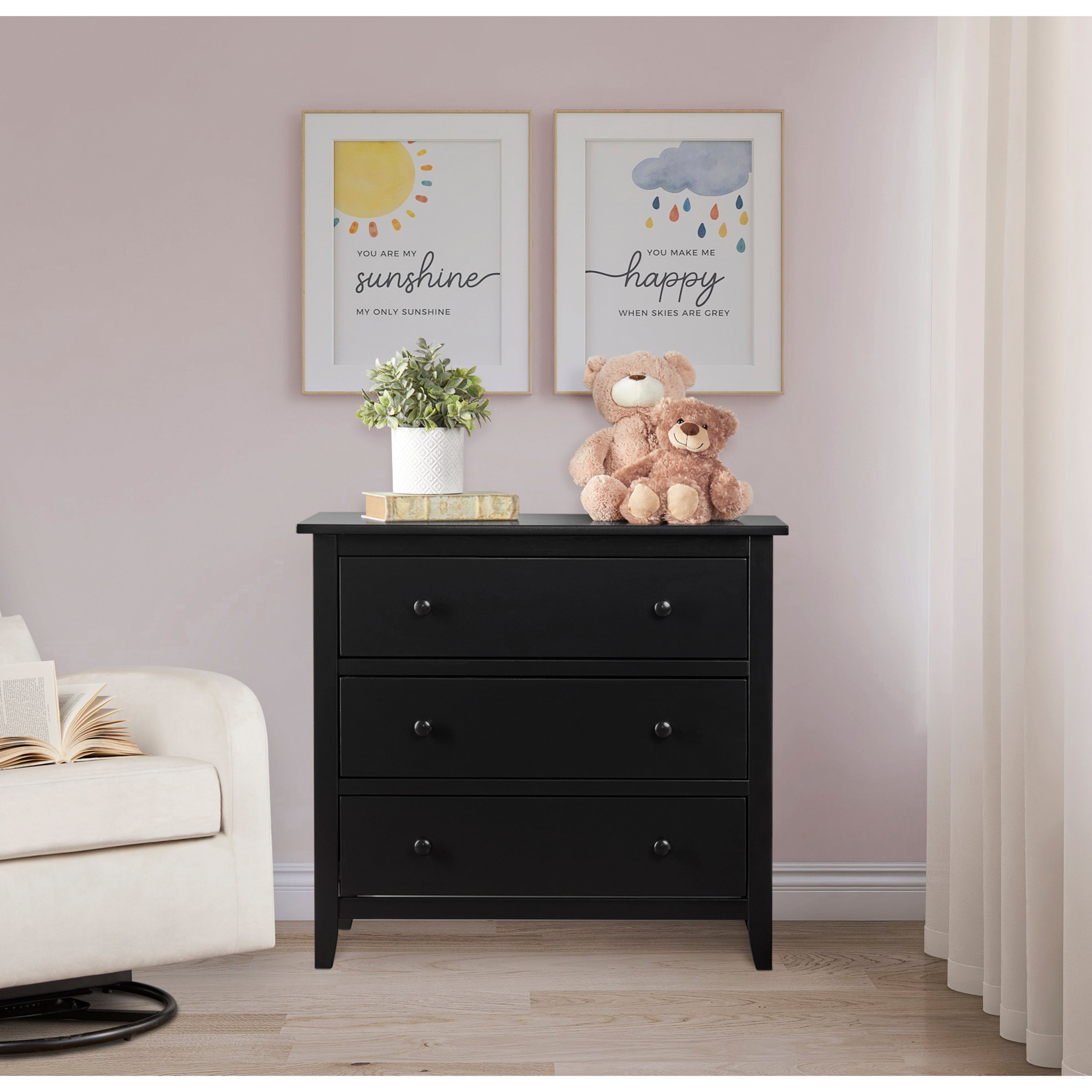 Dream On Me Universal 3 Drawer Chest, Black