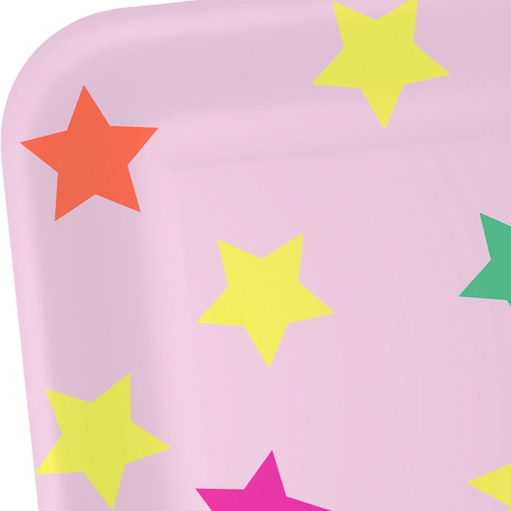 Hallmark  Colorful Stars on Pink Square Dinner Plates, Set of 8