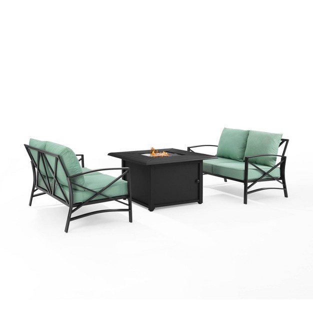 Kaplan 3pc Outdoor Conversation Set With Fire Table amp 2 Loveseats Mist Crosley