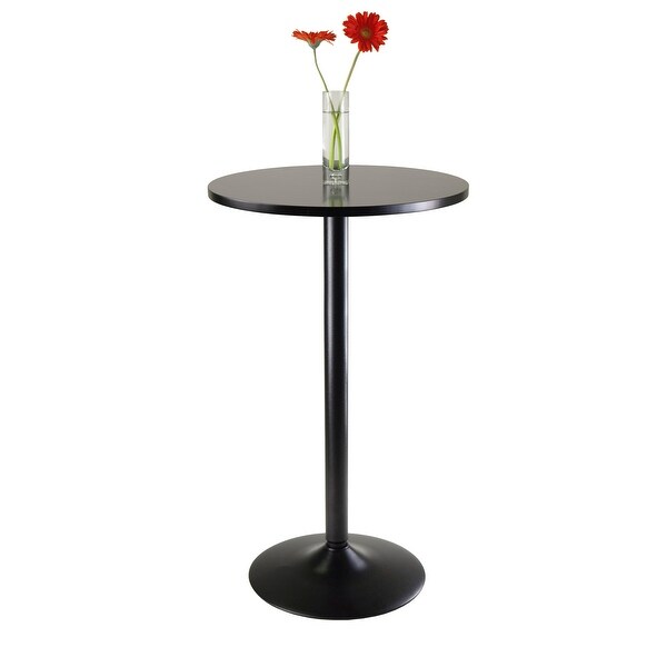 Wood Obsidian Round Pub Table， Black Finish