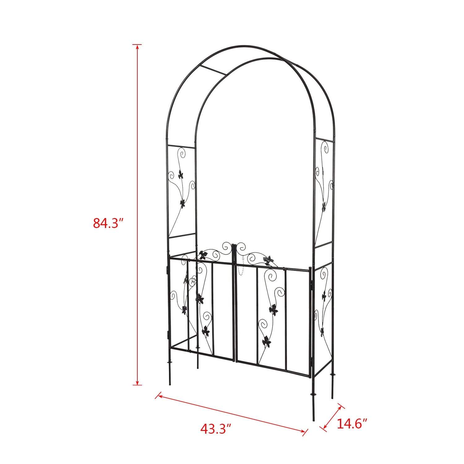 Kinbor Outdoor Garden Arbor, Steel Arch Arbor w/ Scrollwork, Wedding Metal Arch w/ Gate for Climbing Plants, 8 H x 3.6 W